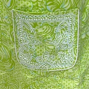 Lily Pulitzer Jubilee Dress Green Midi Vintage Tiger Leaf Print Lace Size 8